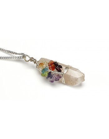 Charged Activated Energized clear quartz Rough Stone 7Chakra Tree pendant